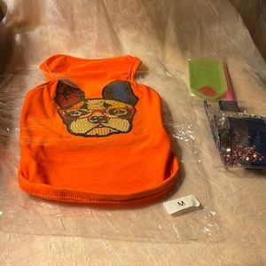 NWT-Baby Boston terrier do it yourself kit jeweled dog tee shirt size M, Orange